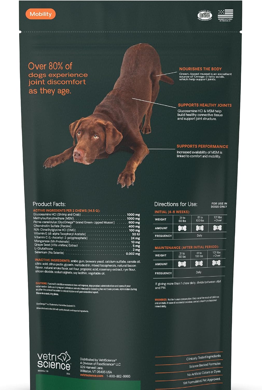 VetriScience Ultimate Strength Healthy Hip & Joint for Dogs, Bacon, 120ct