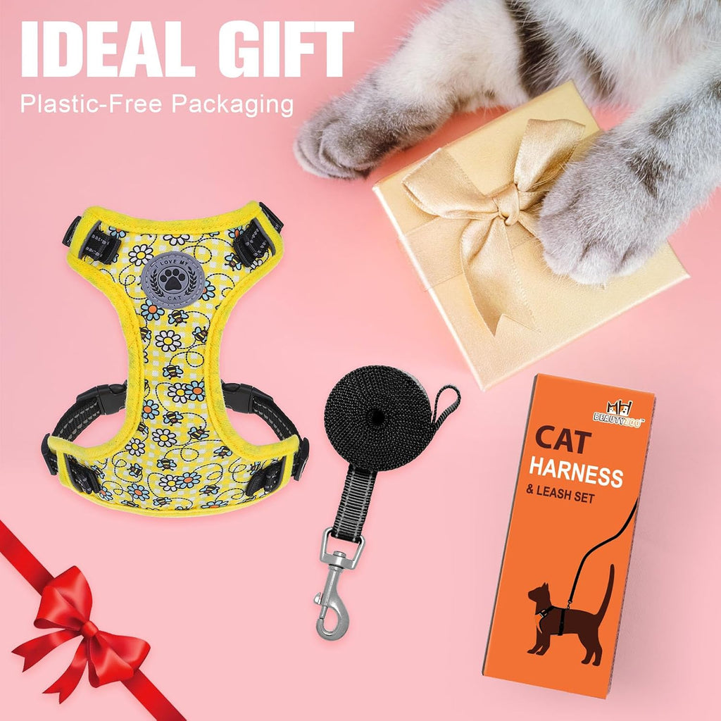 BEAUTYZOO Cat Harness and Leash Set, Escape Proof and Adjustable, Yellow