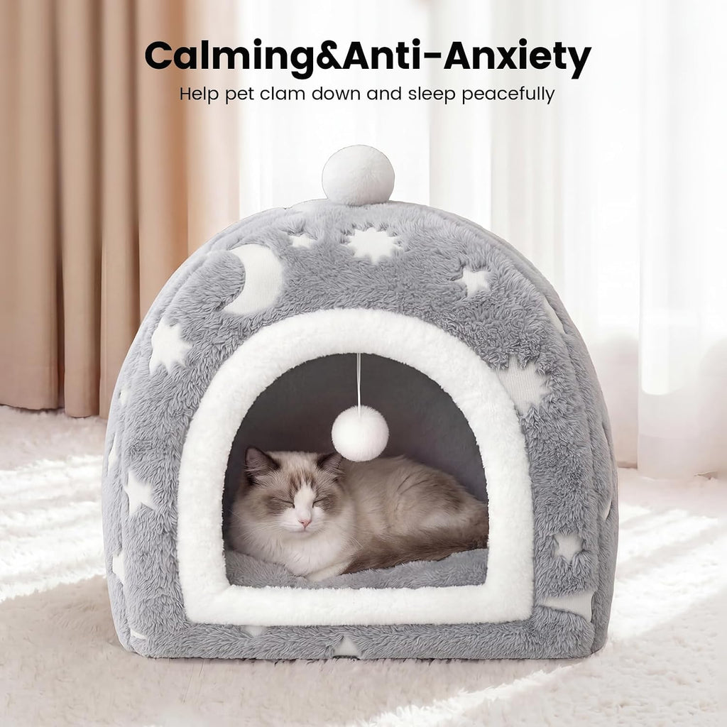 Glow in the Dark Cat Cave Bed, 2-in-1 Foldable Indoor Cat Tent Cat House