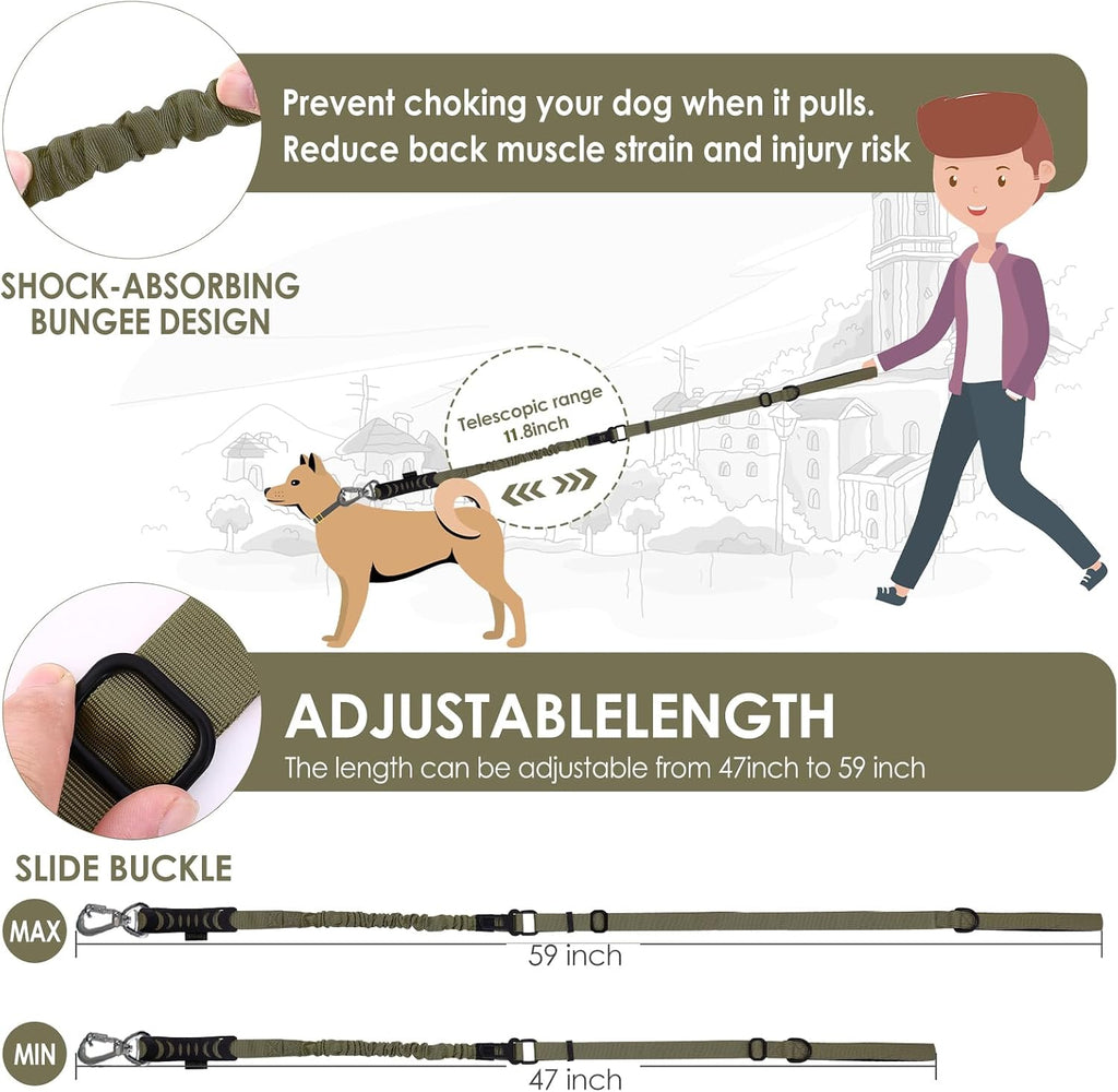 Hotsky Tactical Bungee Shock Absorbing No Pull Dog Leash,Army Green,4-6FT