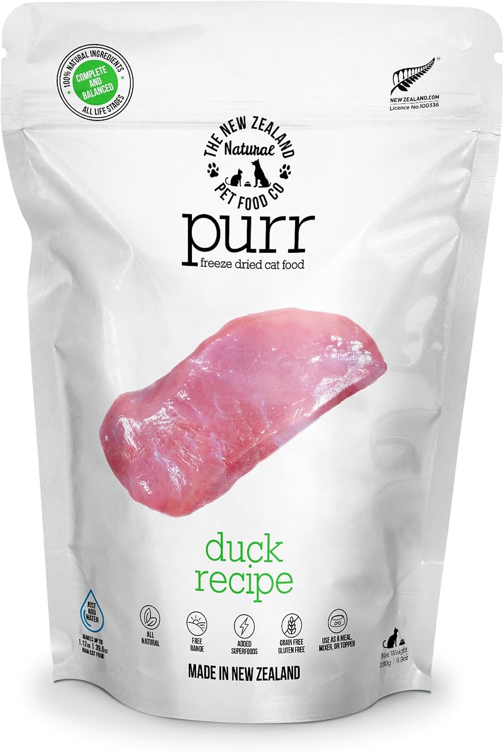 Purr Duck Freeze Dried Cat Food, Meal, Topper & Treat, 9.9oz