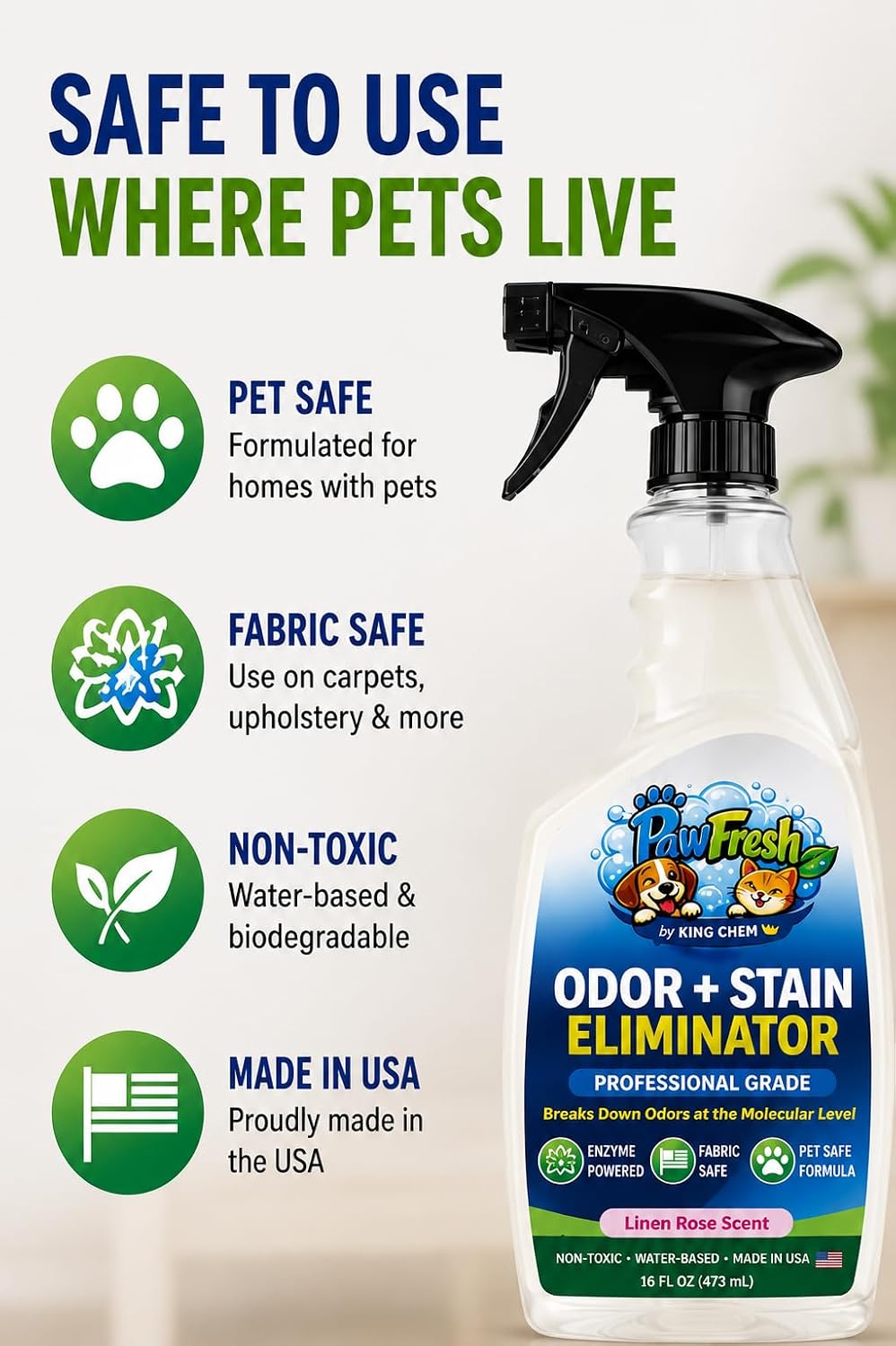 PawFresh Enzyme Pet Odor & Stain Remover for Dog and Cat Urine