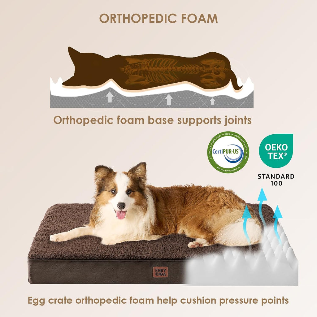 EHEYCIGA Orthopedic Dog Bed Large with Removable Washable Cover, 44IN Brown