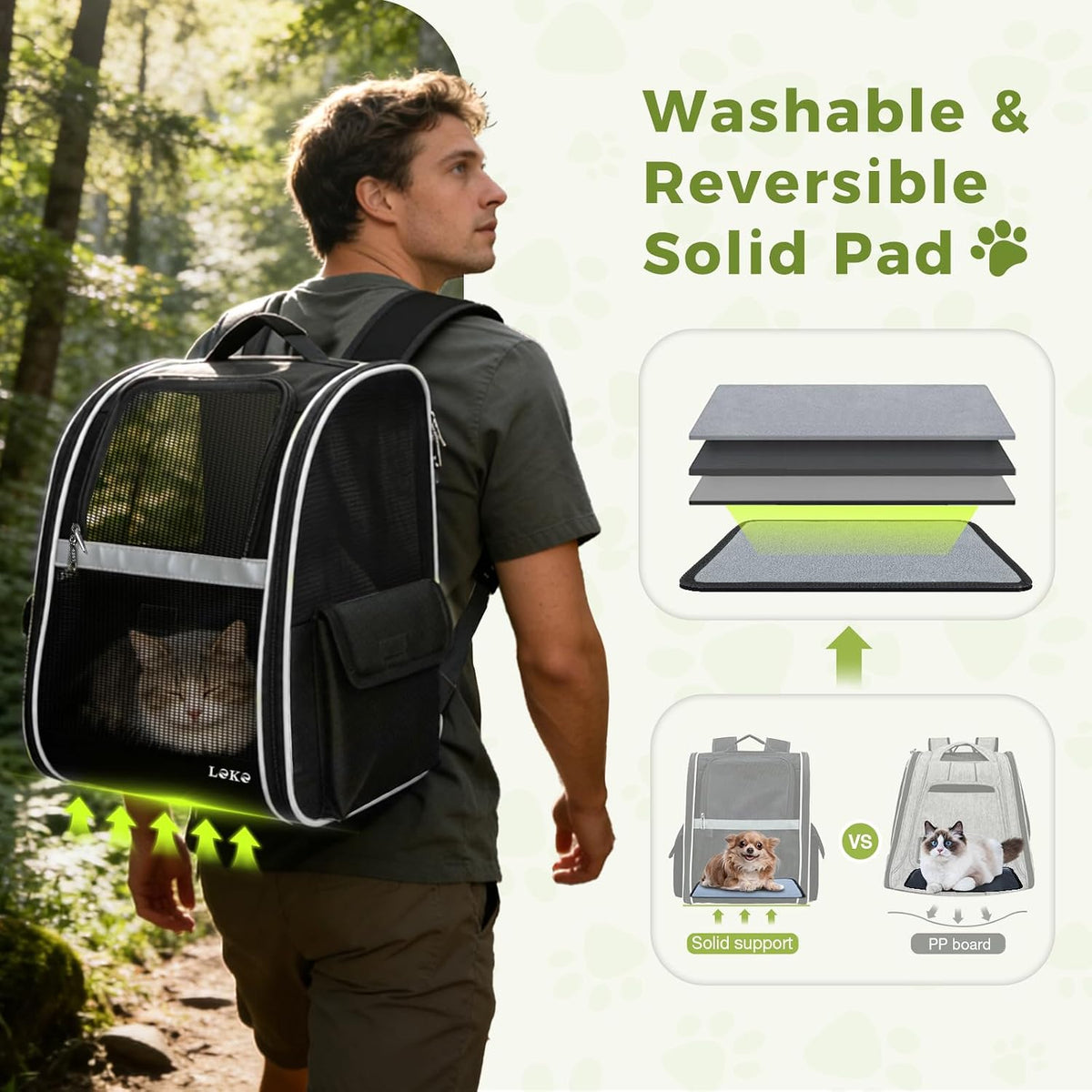 Lekereise Dog Carrier Backpack for Small Medium Large Dogs Cats up to 25 lbs, Breathable Pet Backpack Carrier with 3 Entrances, Collapsible Cat Backpack Carrier, Travel Hiking Puppy Backpack