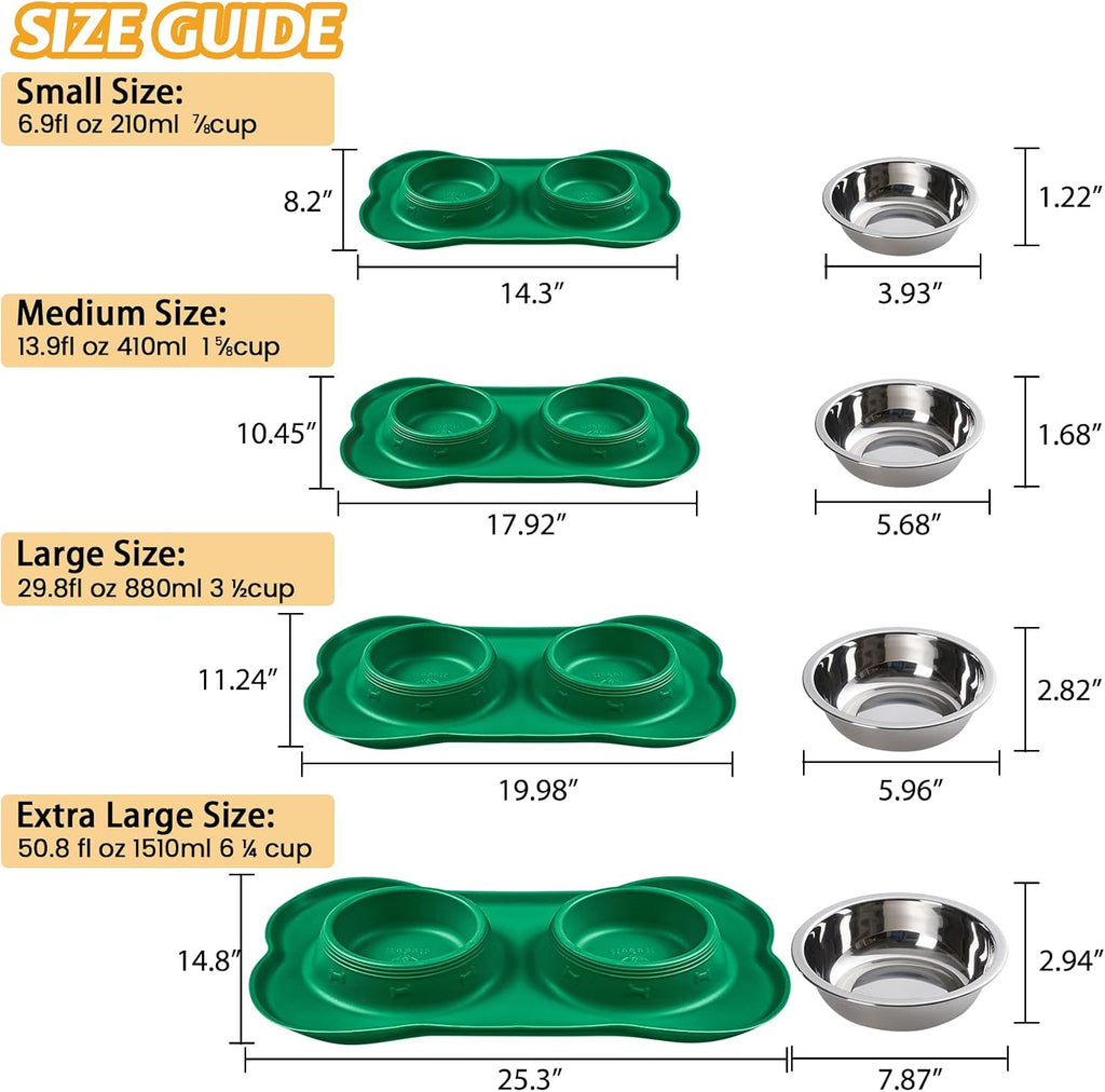 Hubulk Pet Dog Bowls 2 Stainless Steel Dog Bowl with No Spill Non-Skid Silicone Mat + Pet Food Scoop Water and Food Feeder Bowls for Feeding Small Medium Large Dogs Cats Puppies (X- L, Huntergreen) 