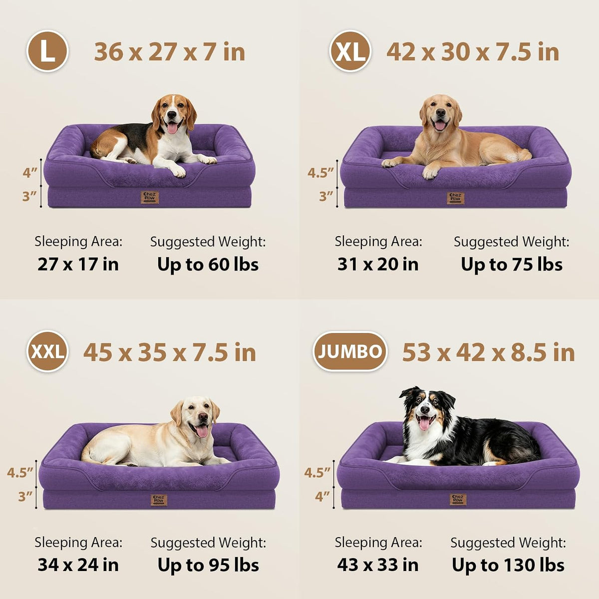 Chez Paw Waterproof Orthopedic Dog Bed for Large and Extra Large Dogs