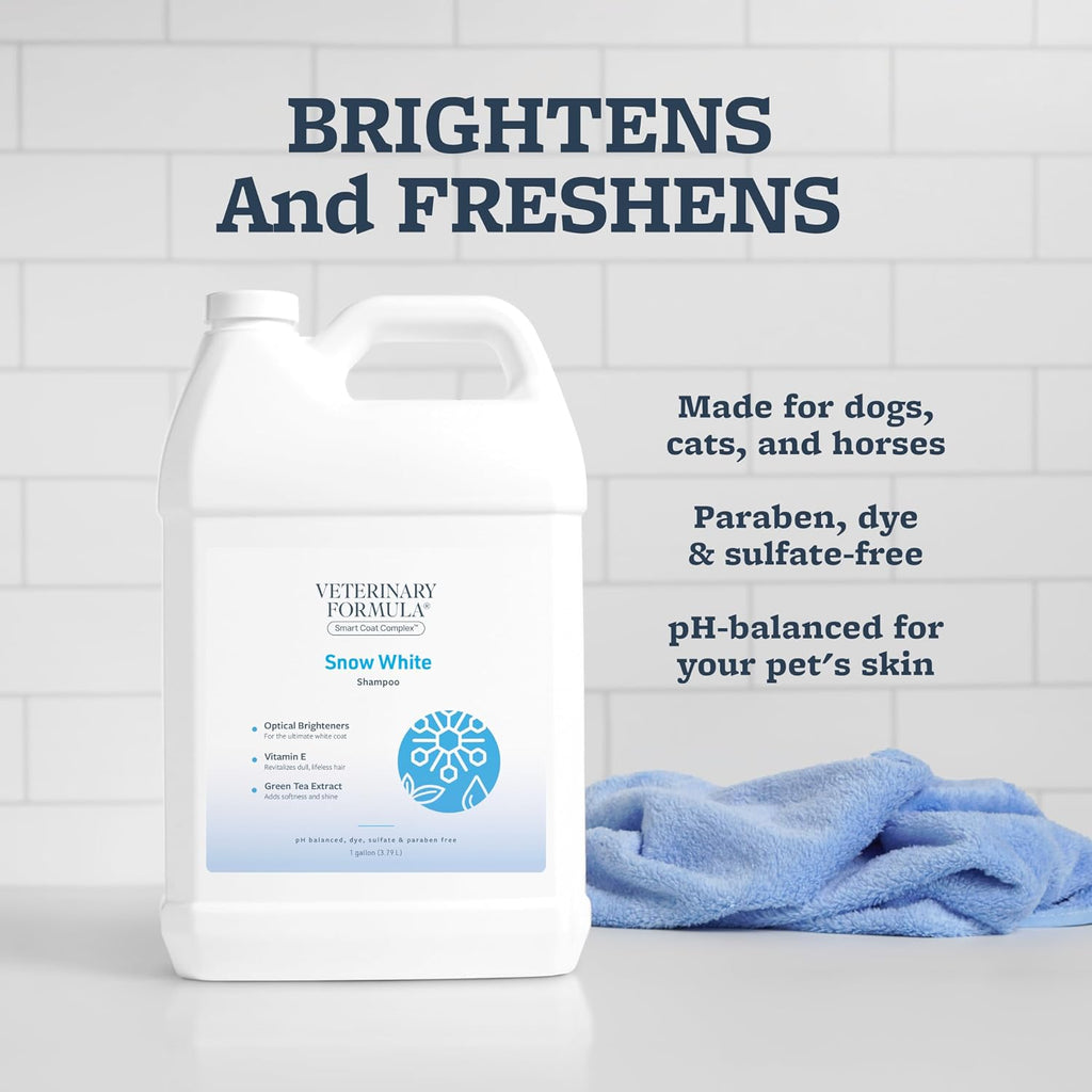 Veterinary Formula Smart Coat Complex Snow White Shampoo for Dogs and Cats, 128 Fl oz / 1 Gal – Gently Remove Stains & Yellowing Without Bleach/Peroxide – Cleans, Deodorizes & Brightens White Coats