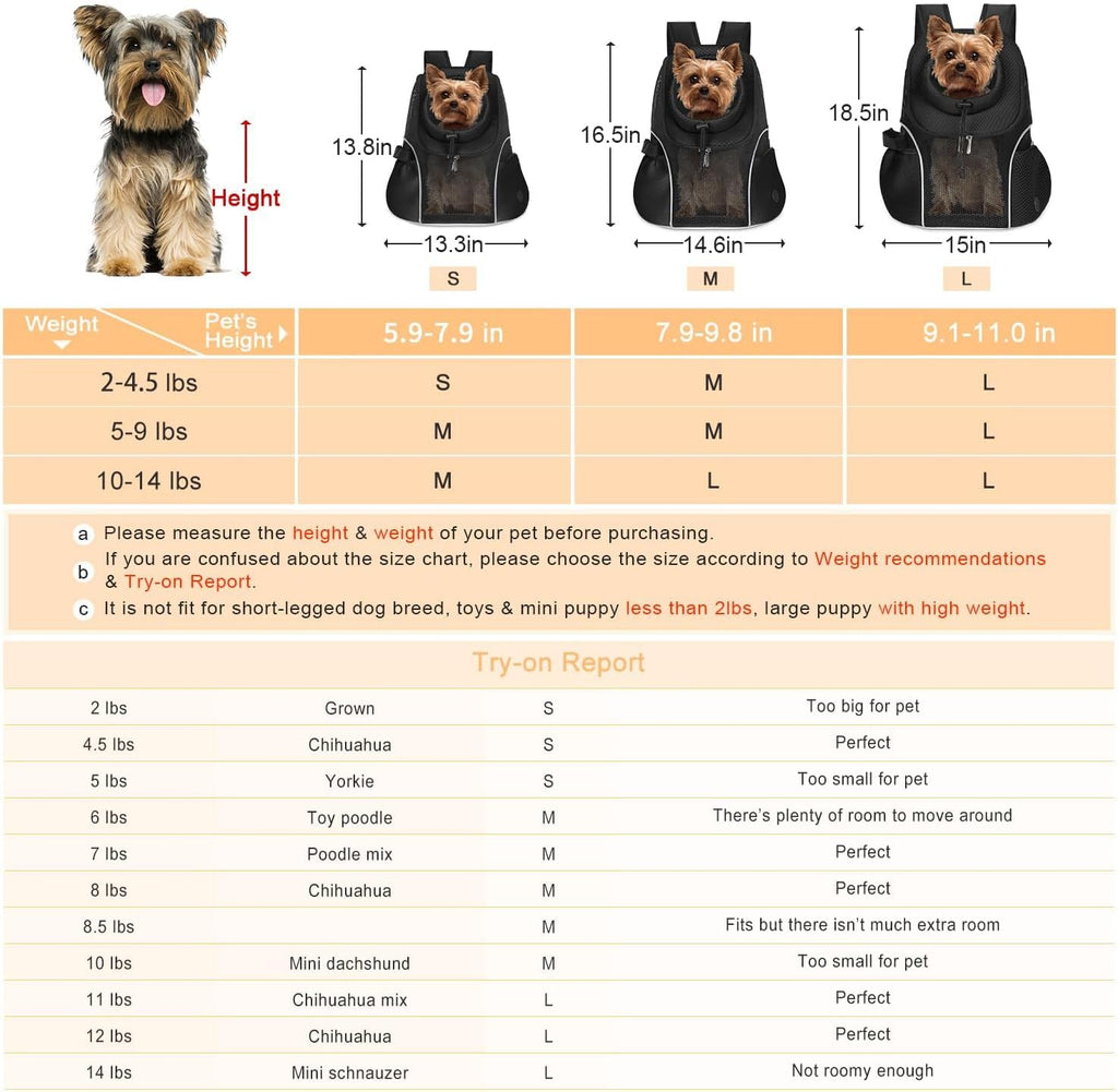 WOYYHO Pet Dog Carrier Backpack, Ventilated Mesh Small Dog Front Backpack