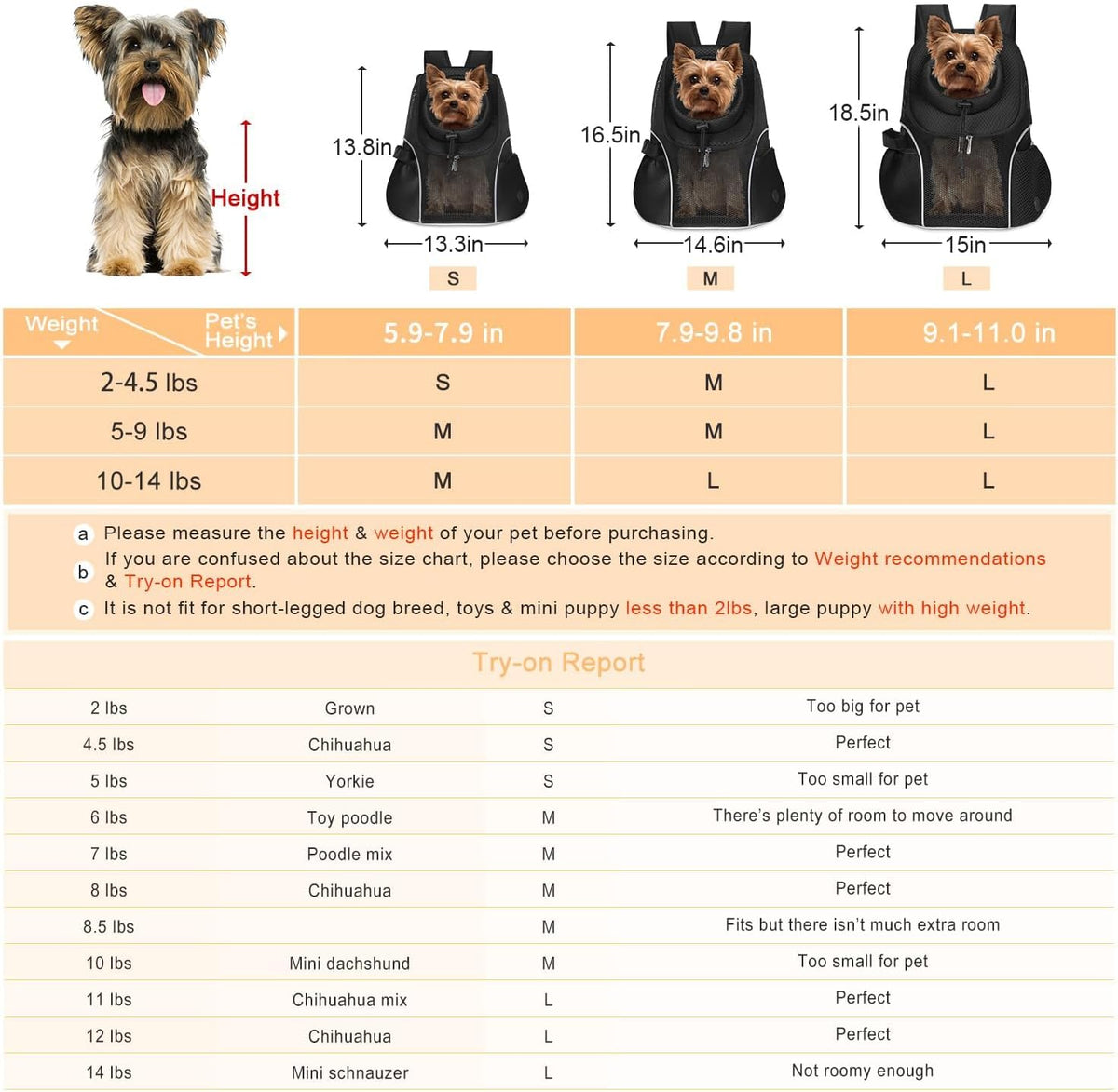 WOYYHO Pet Dog Carrier Backpack, Ventilated Mesh Small Dog Front Backpack