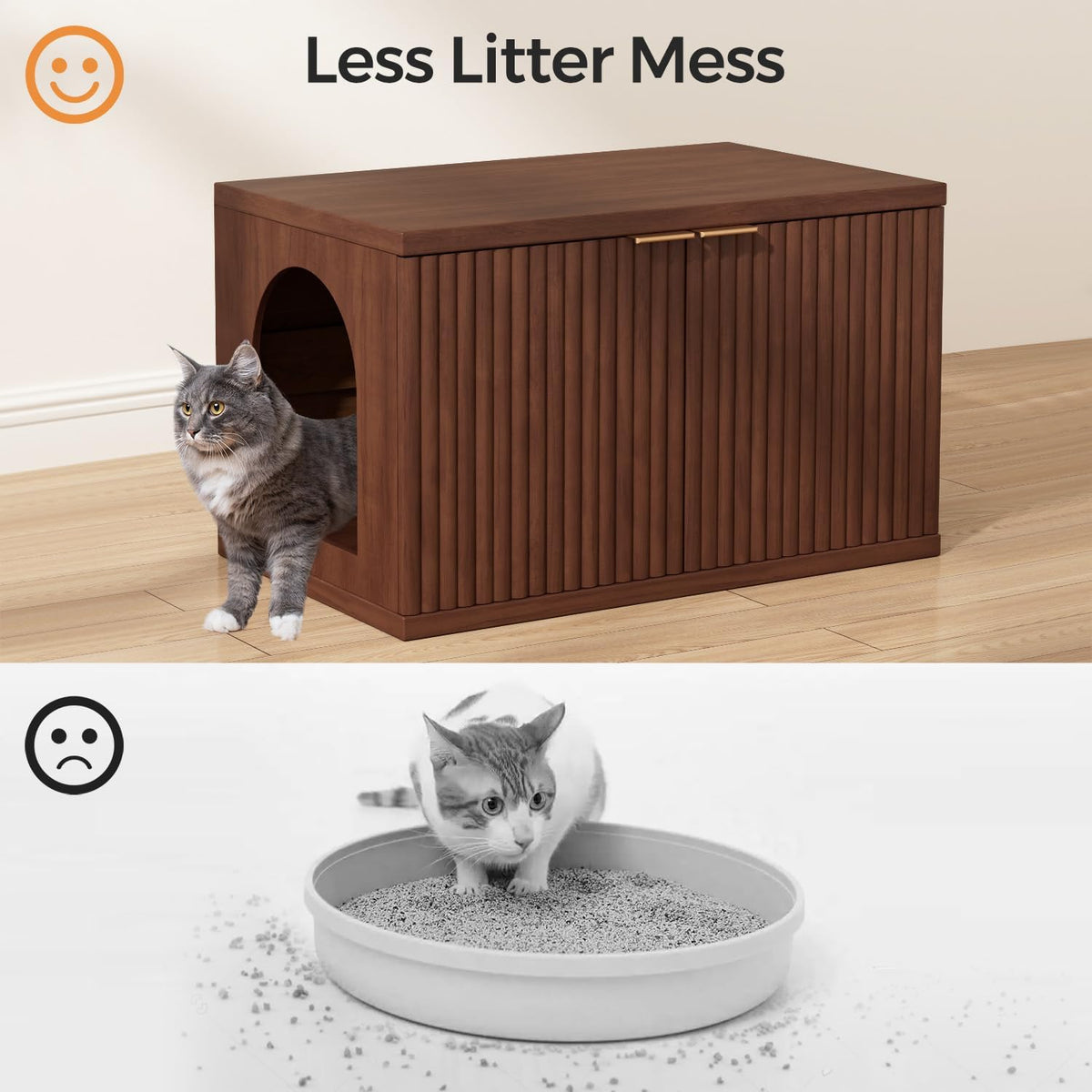 Homhedy Cat Litter Box Enclosure,Modern Fluted Accent,Reddish Brown