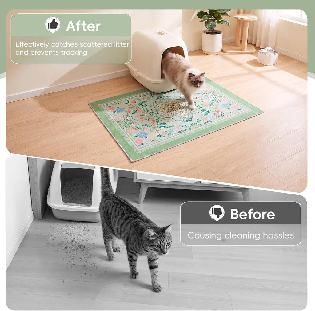 Bienbee Cat Litter Mat, 2 Pack 48" x 36" Machine Washable for Litter Boxes | Cat Litter Rug with Waterproof Backing, Non-Slip Grip and Soft On Kitty Paws to Catch Litter and Protect Floor