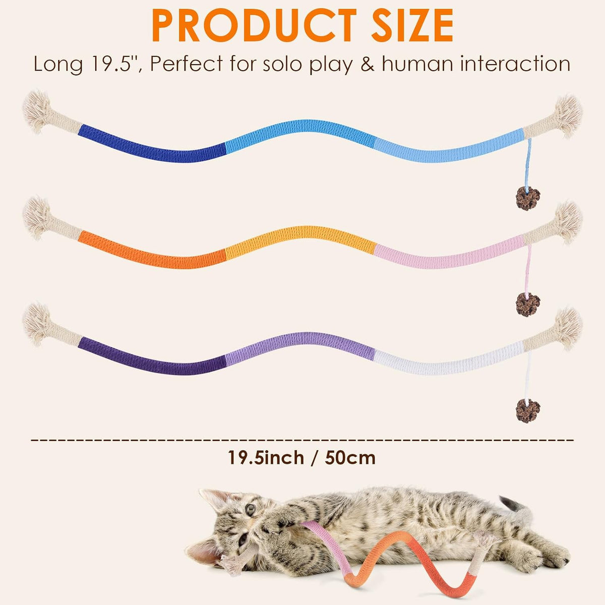 TINDTOP Cat Toys Chew Ropes, 3 Pack Interactive Cat Nip Kicker Toy | for Indoor Kittens, Teeth Cleaning Toy for All Breeds, 19.5 Inches (50cm)