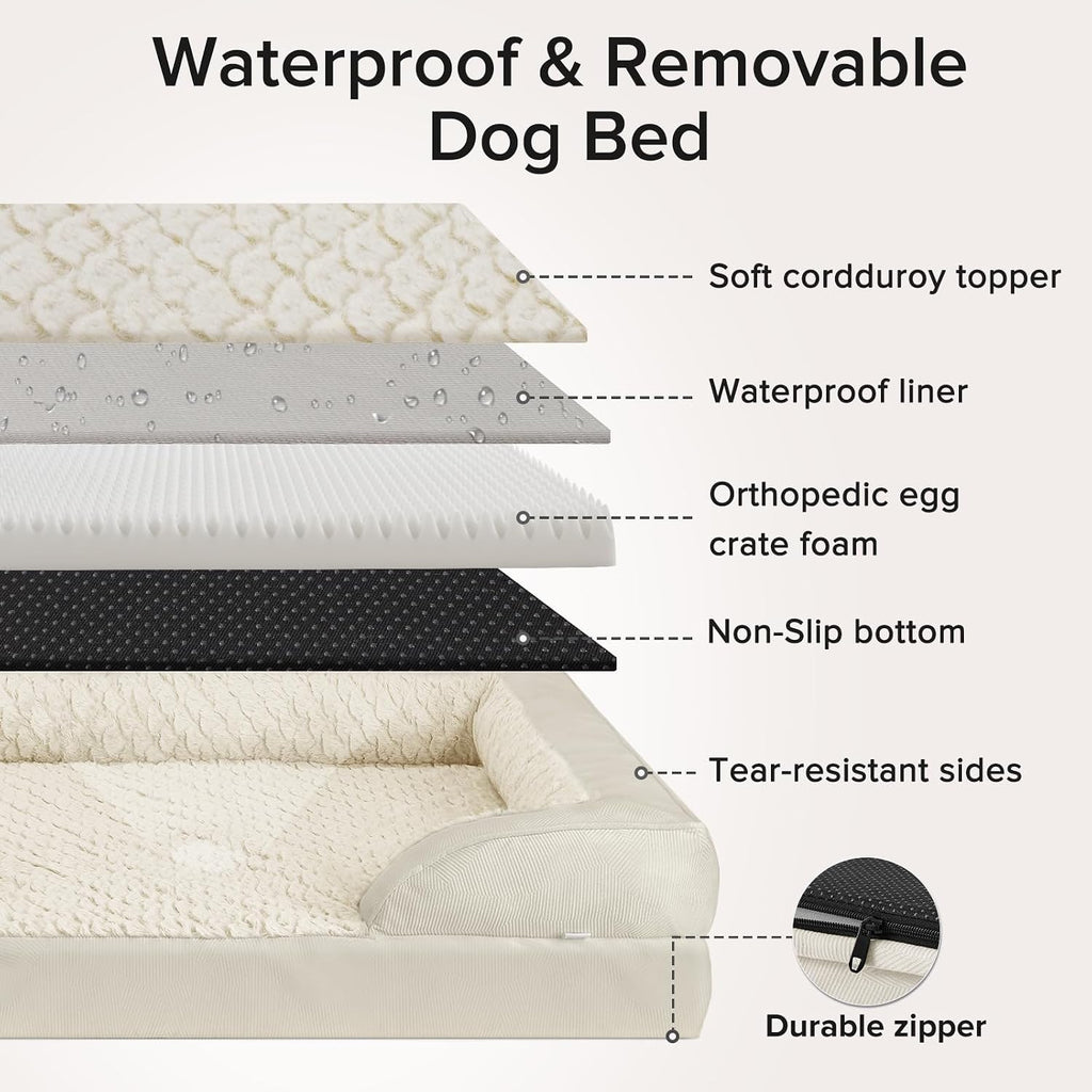 INVENHO Jumbo Orthopedic Dog Bed for Extra Large Dogs, Waterproof, Egg-Crate Foam Dog Couch Bed with Washable Removable Cover, Waterproof Lining and Nonskid Bottom