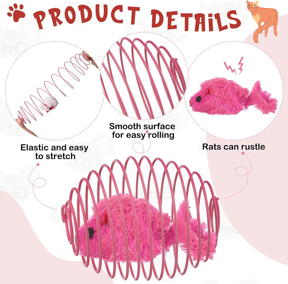 Jecery 5 Pcs Cat Toys Spring,Mouse,Pink
