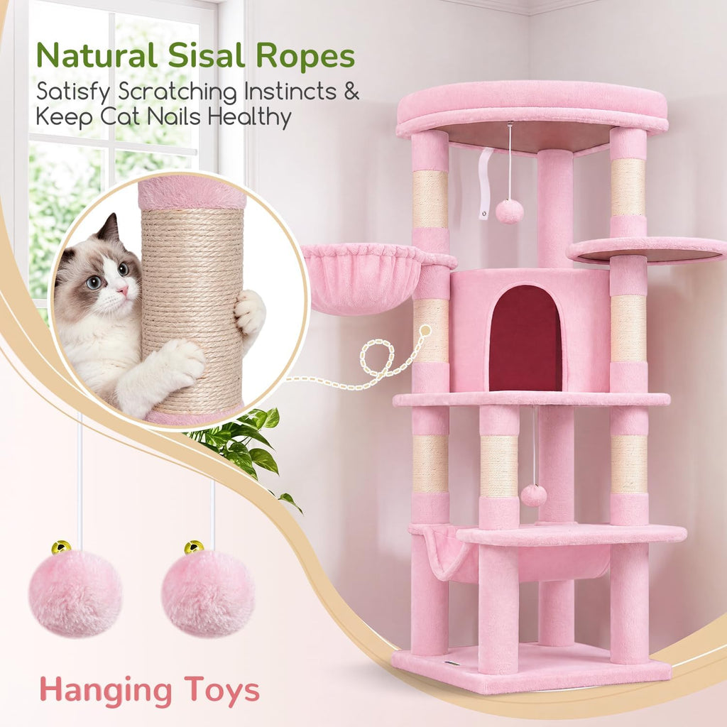 Globlazer Pink Corner Cat Tree Tower with Scratching Post, C51, Pink