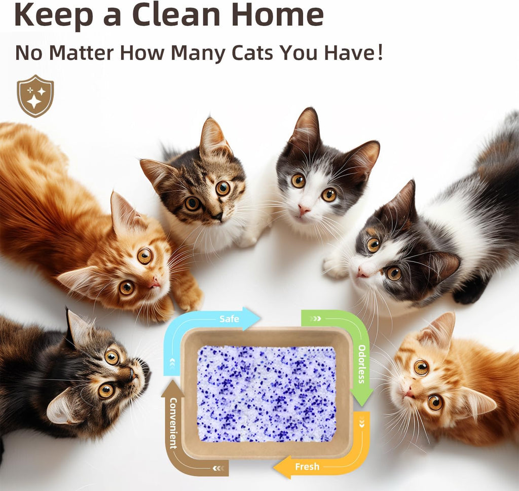 LaSyL Crystal Cat Litter for Multi-Cat Households - Silica Gel, 30-Day Odor Control, 99.9% Dust-Free Non-Clumping Low Tracking Lightweight Unscented Formula 17.2 lb (4 Bags x 4.3lb)