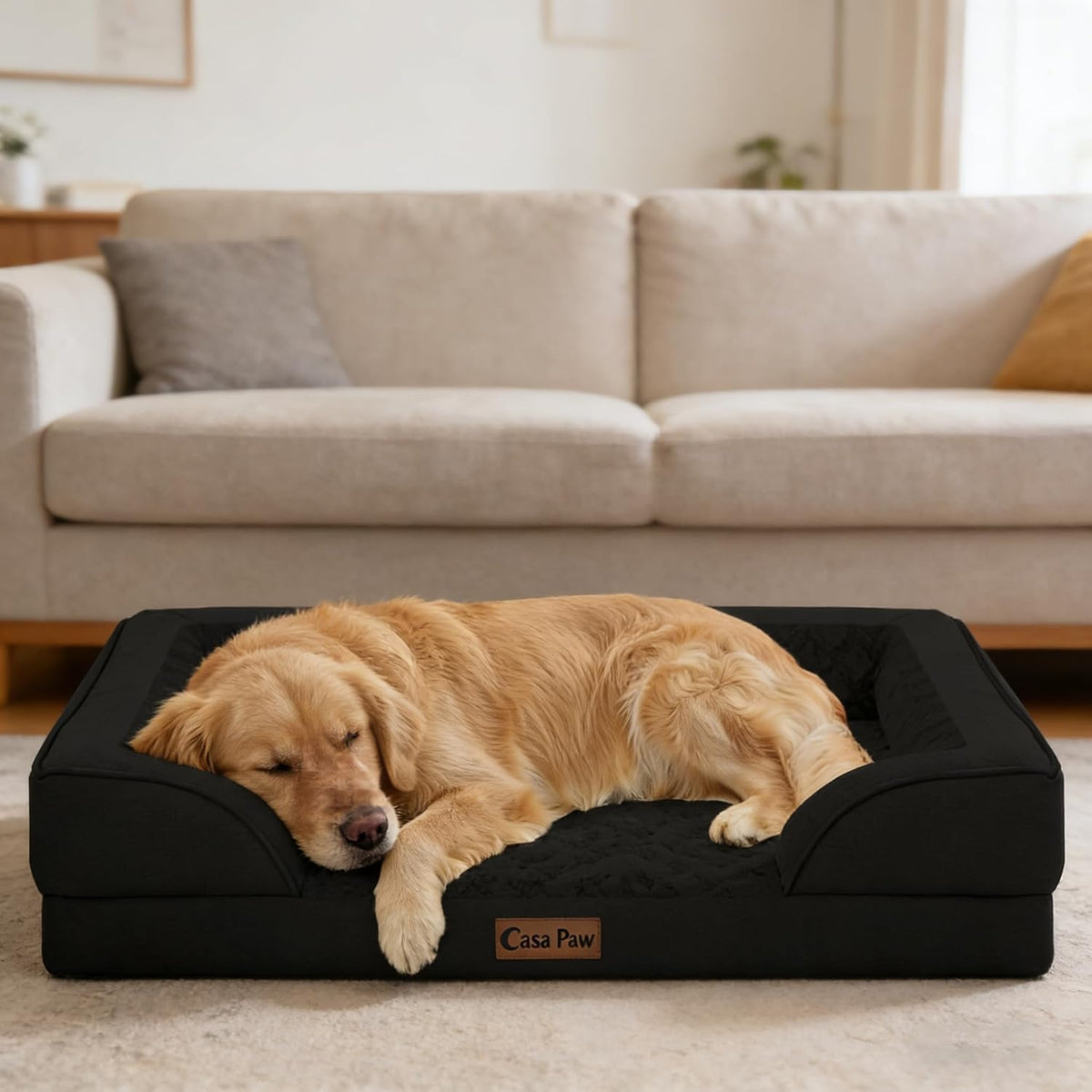 Orthopedic Washable Dog Bed for Extra Large Dogs, 45x35in, Black