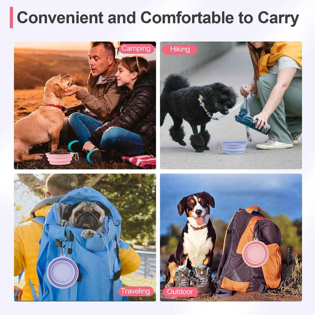 Kytely Collapsible Dog Bowls Medium, 2Pack Foldable Dog Travel Bowl, Portable Pet Water Food Bowl with Clasp, Pet Cat Feeding Cup Dish for Traveling, Walking, Hiking (Lavender & Pink)