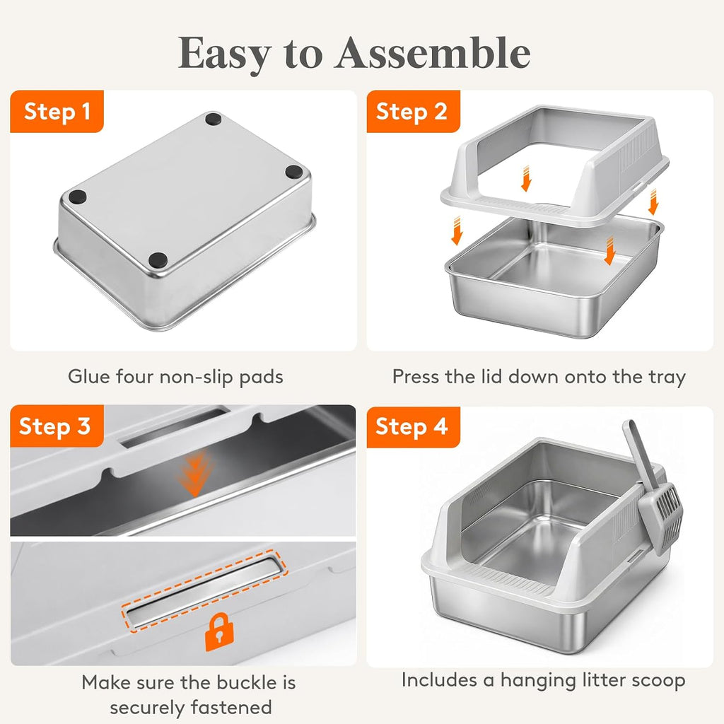 Lifewit Stainless Steel Cat Litter Box for Kitty, 17.7"× 13.8"× 8.3", Gray