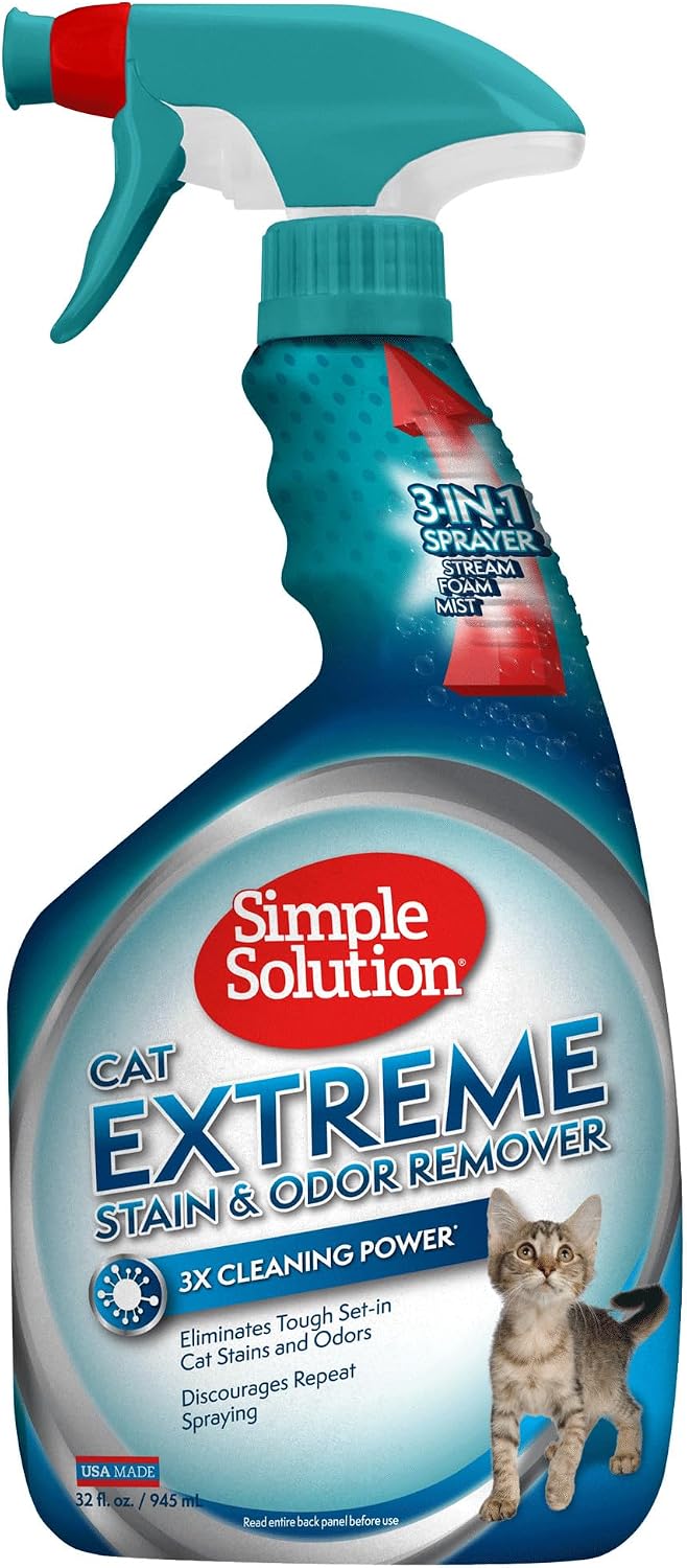 Simple Solution Extreme Cat Stain Remover, Cat Spray Odor Eliminator, 32oz