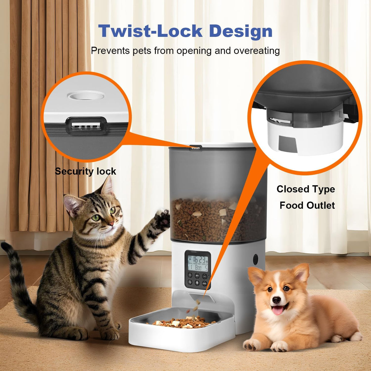 ANDOLL HOME Automatic Cat Feeder, Timed Cat＆Dog Dry Food Dispenser