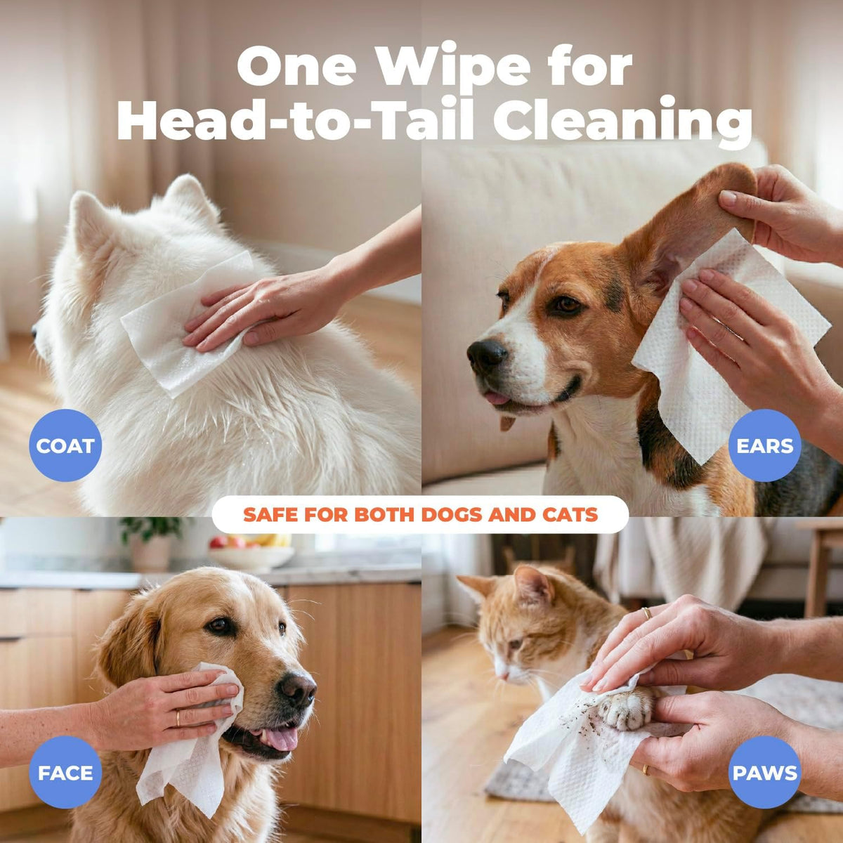 Best Pet Supplies Cleaning Dog Wipes - Hydrating Aloe, 400 Count | Unscented, Large 8x9" Pet Wipes, Vitamin E, Puppy & Cat Safe, Gentle Grooming, Resealable Pouch Prevents Drying 