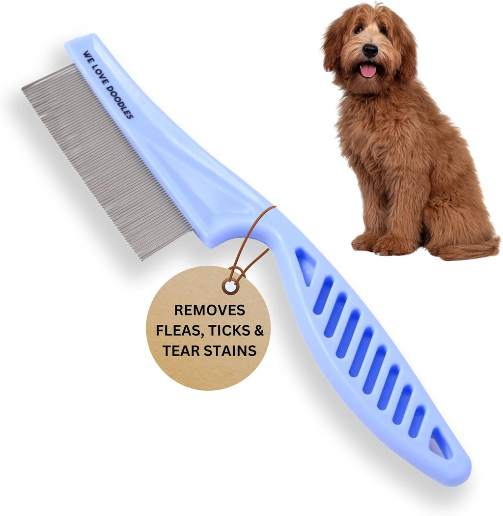Tick & Flea Comb For Small Dogs, Fine Tooth Dog Face Brush For Tear Stains | Fine Tooth Metal Flea Comb for Dogs, Removes Lice, Ticks & Fleas Around Eyes, Face & Body, For Poodles, Doodles, Cats, Pets