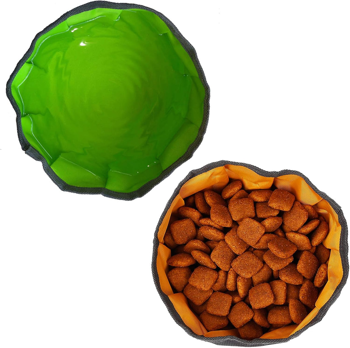2 Pcs Collapsible Dog Bowls for Travel, Foldable, Portable and Light for Food and Water - (Green+Orange) 