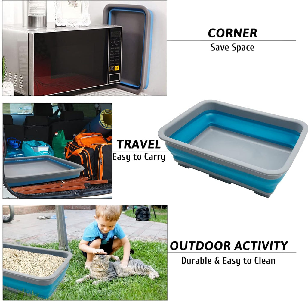Fhiny 2PCS Open Cat Litter Box, Kitten Potty Pan Semi-Enclosed Foldable Waterproof Travel Toilet Low Entrance for Indoor Cats Small Pet Kitty Rabbit Supplies Easy to Clean and Assemble