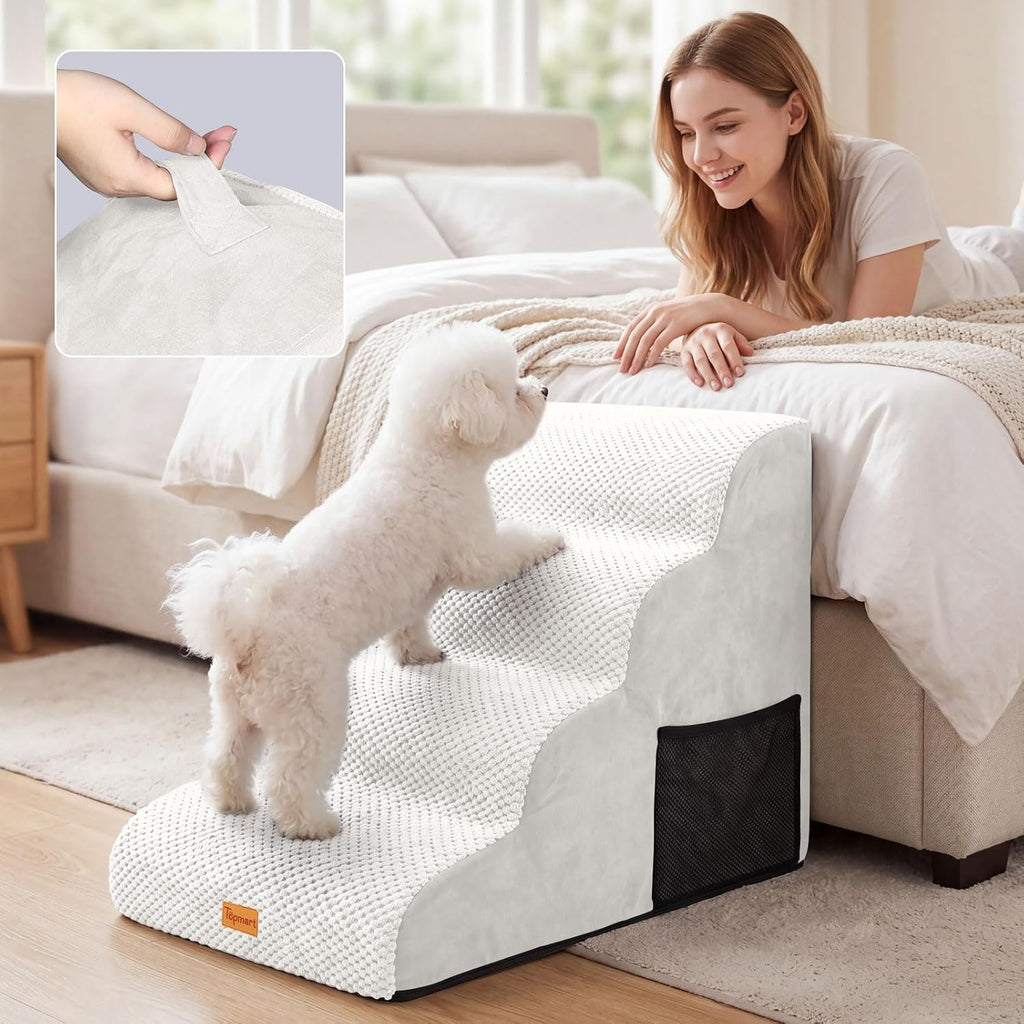 4-Step Dog Stairs for Small Dogs, Non-Slip Foam Pet Steps for High Beds