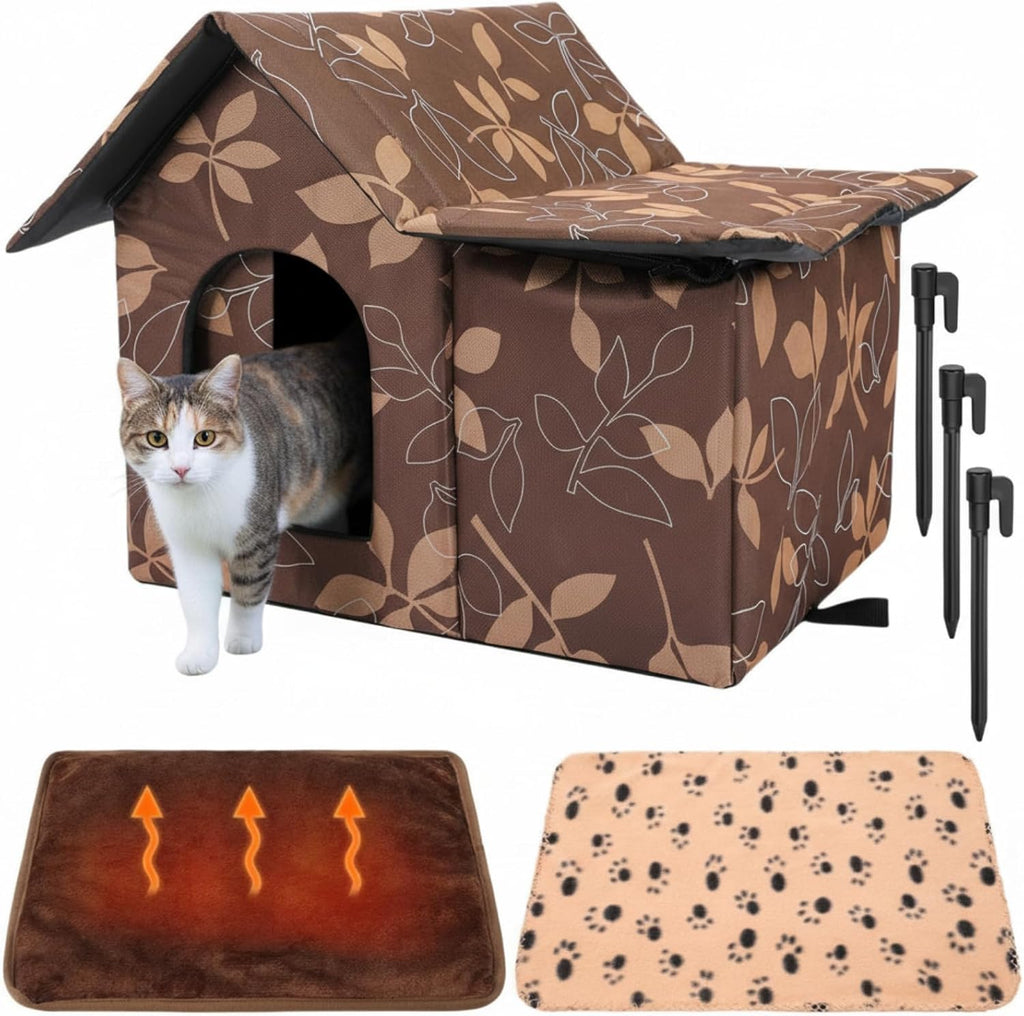 Dansydaisy 3 Pcs Outdoor Cat House Waterproof Cat Shelter for Winter, Leaf