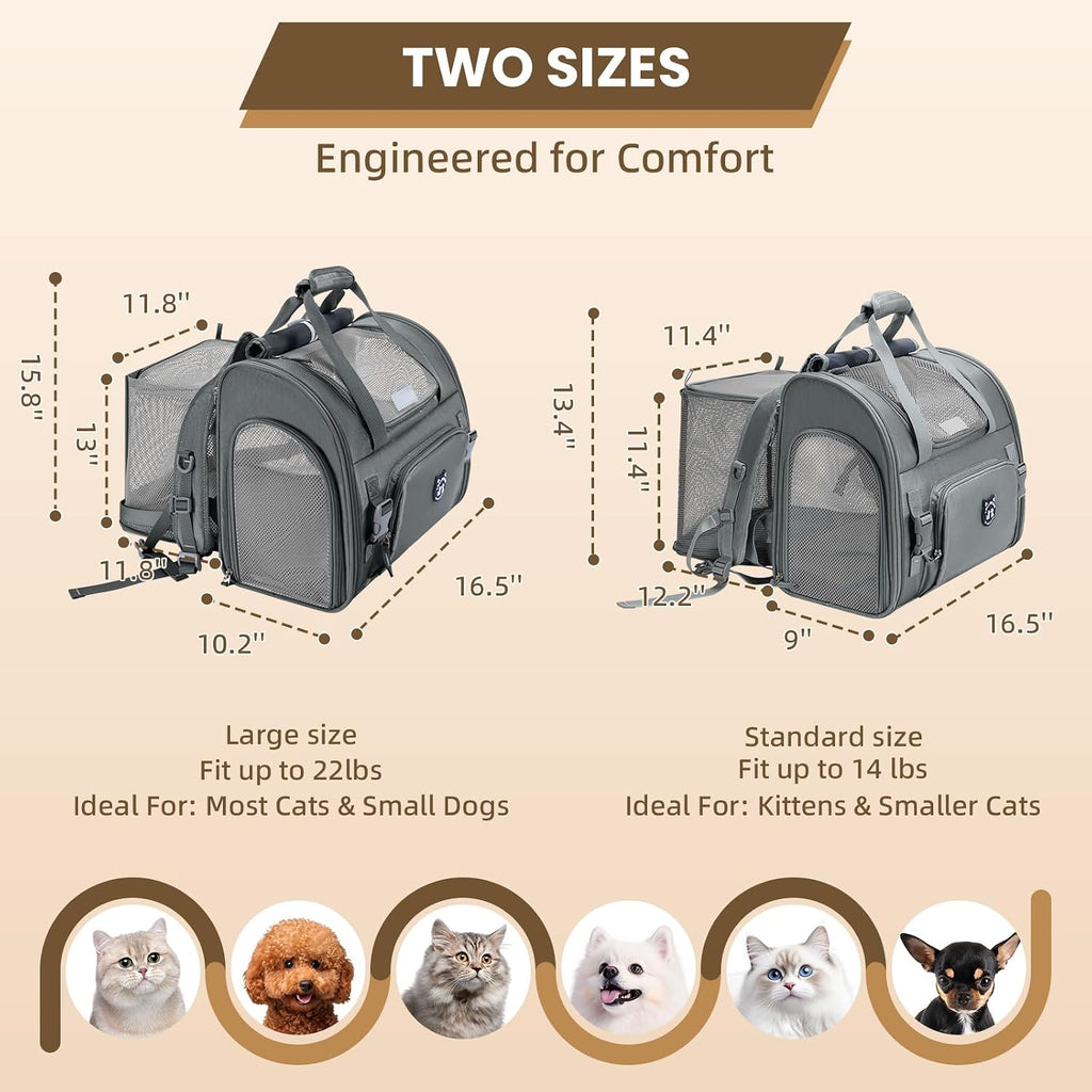 Lollimeow Cat Backpack Carrier, Large Expandable Pet Backpack for Small Dog