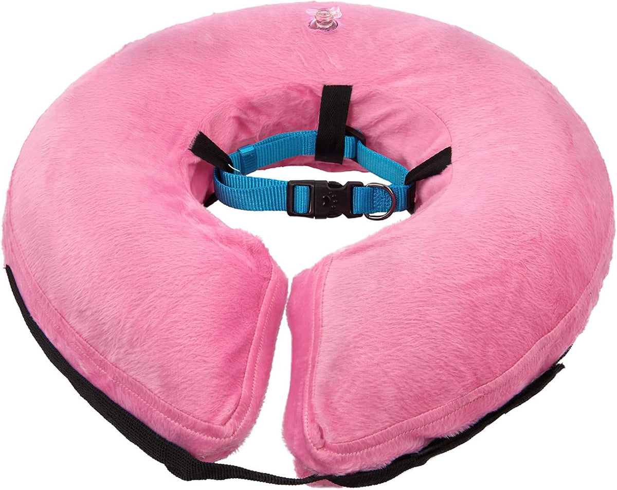 Inflatable Dog Collar, Recovery Cone, After Pet Surgery, Prevent Dogs from Biting & Scratching, Adjustable Thick Strap, Soft Comfortable Pink Donut (Medium)