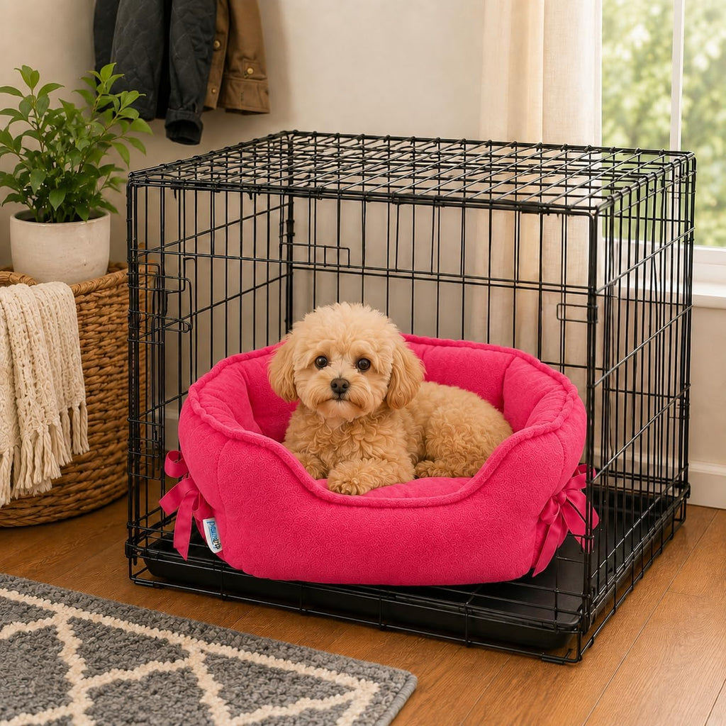 Pink Dog Bed for Small Breeds Breathable Princess Bowknot Puppy Cat Cushion