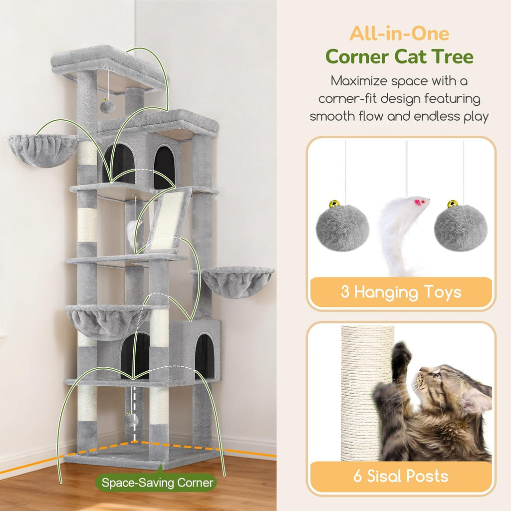 Globlazer 80in Extra Large Tall Corner Cat Tree Tower, S80G, Light Grey