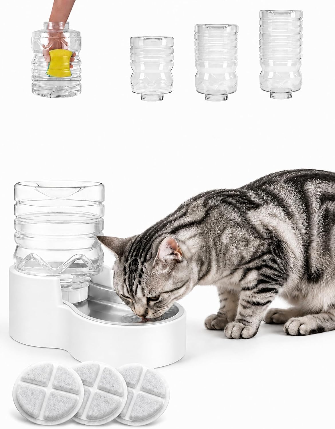 Heouvo 1.3 Gal Gravity Cat Water Dispenser, Wide-Mouth, 3 Filters, White