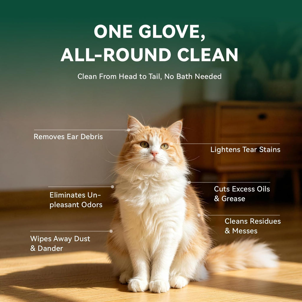 ECO PET Glove Wipes for Dogs & Cats, Hypoallergenic Unscented Cleaning & Deodorizing Bath Wipes, Coconut Oil Nourishing Fur Pet Grooming Gloves, 20pcs
