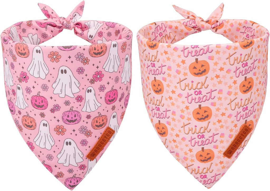 ADOGGYGO Pink Halloween Dog Bandanas Girl, Ghost Pumpkin Dog Scarf, Small