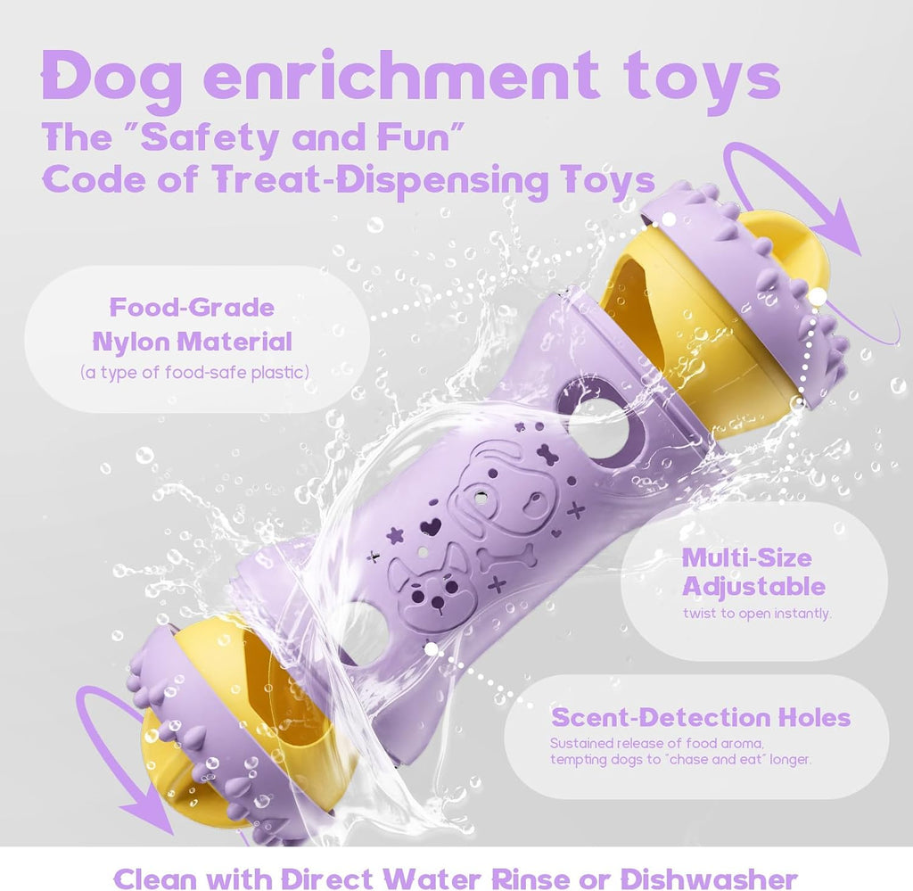 Interactive Dog Toys,Adjustable Treat Dispensing Toy to Keep Them Busy | Dog Enrichment for Brain Stimulation & Cognitive for Puppy Puzzle to Reduce Boredom-Ideal Gift for All Dogs(Nylon)-Lavender