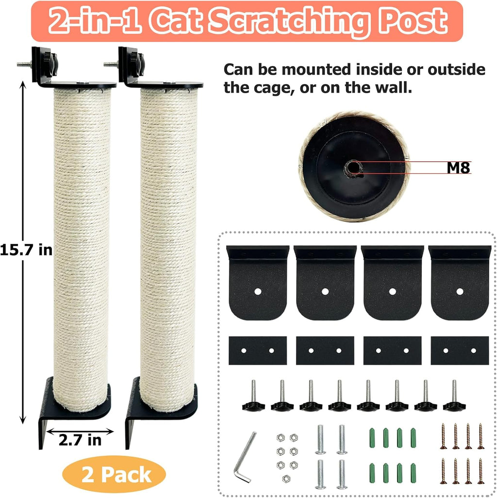 Cat Scratching Post Wall Mounted 2-in-1 Cage Mount Cat Scratcher