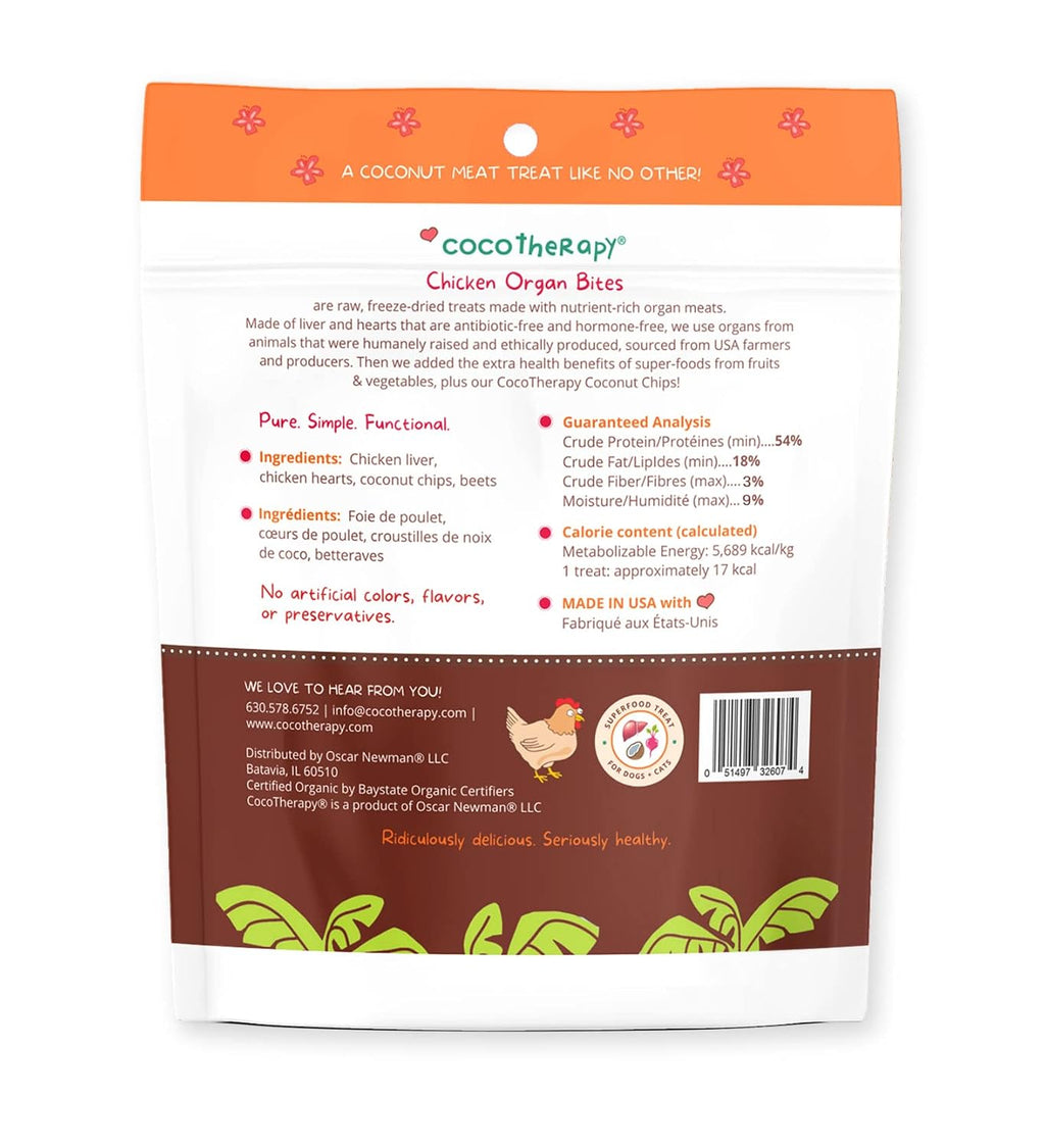 CocoTherapy Organ Bites! Dog and Cat Treat (Chicken + Beet) 3 Oz.