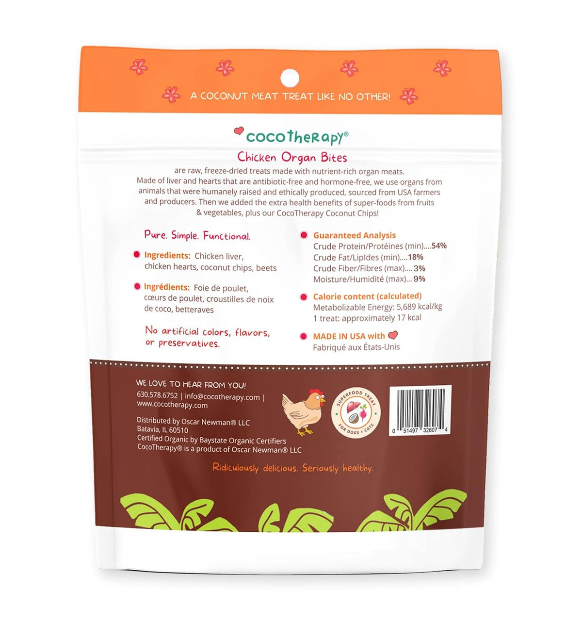 CocoTherapy Organ Bites! Dog and Cat Treat (Chicken + Beet) 3 Oz.