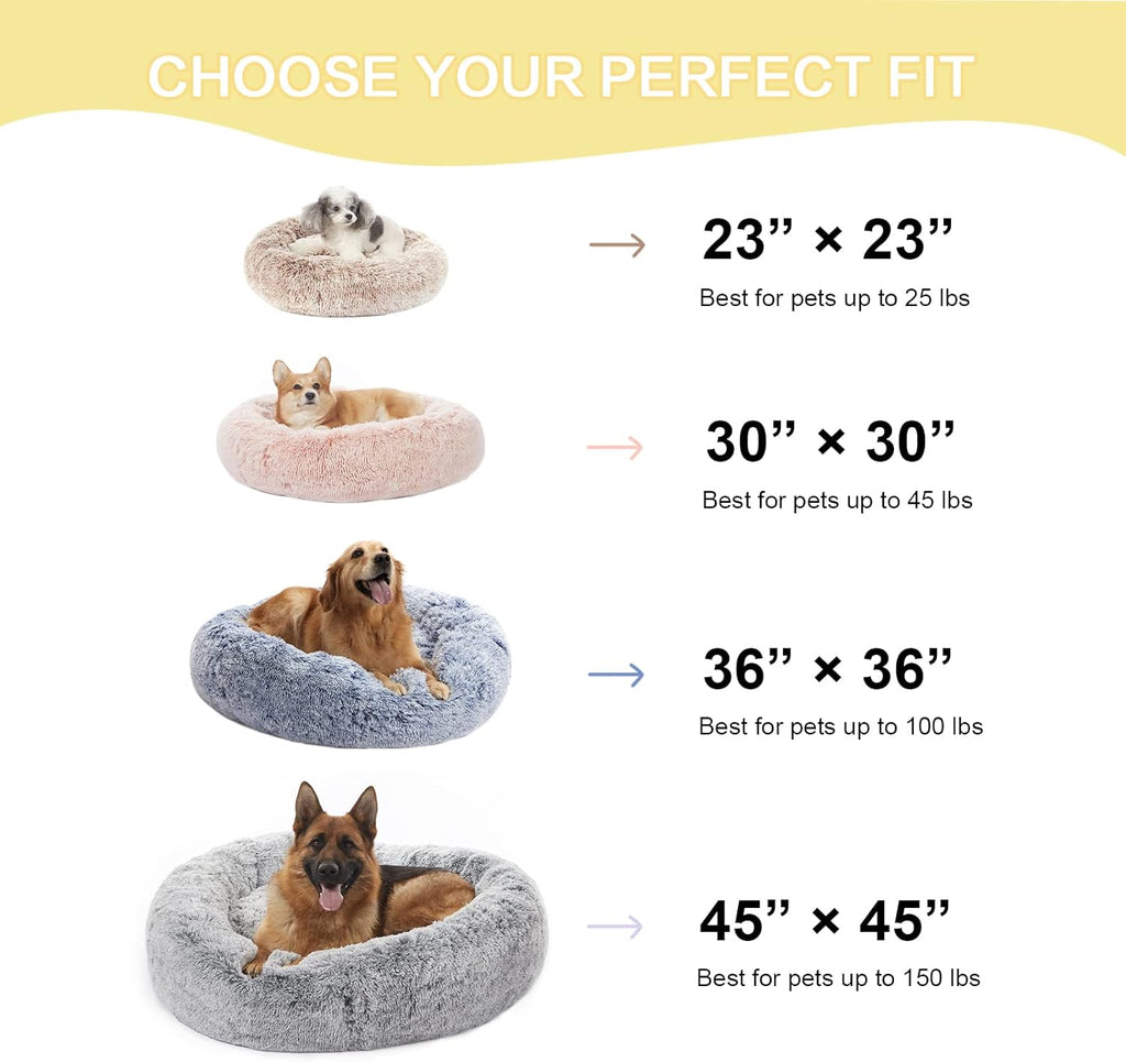 Bedfolks Calming Fluffy Donut Dog Bed for Extra Large Dogs,Brown, 45" Round