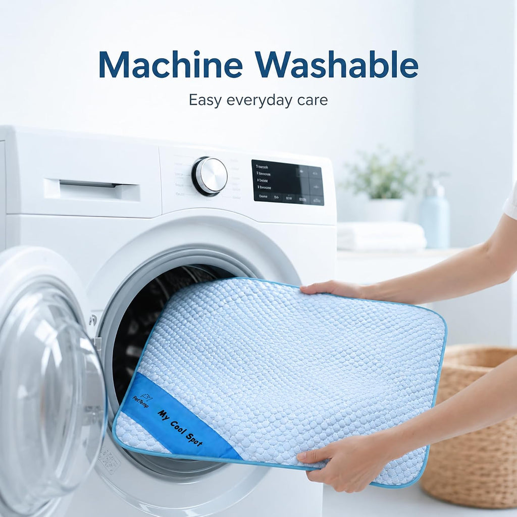 Pet Cooling Mat for Dogs & Cats – Ice-Silk Breathable Washable Foldable Cooling Blanket, Durable Portable Non-Slip Dog Bed for Crate, Kennel, Car & Outdoor Use, Blue 39.4 x 27.6in Large