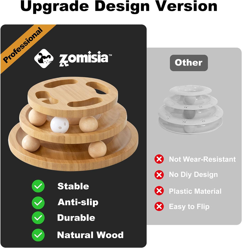 ZOMISIA Cat Ball Track Toy with Puzzle Top, Wooden Cat Toys for Indoor Cats | Interactive Kitty Ball Tower with Spinning Balls, DIY Bell, For Kitten Exercise Mental Stimulation Self Play Home Enrichment