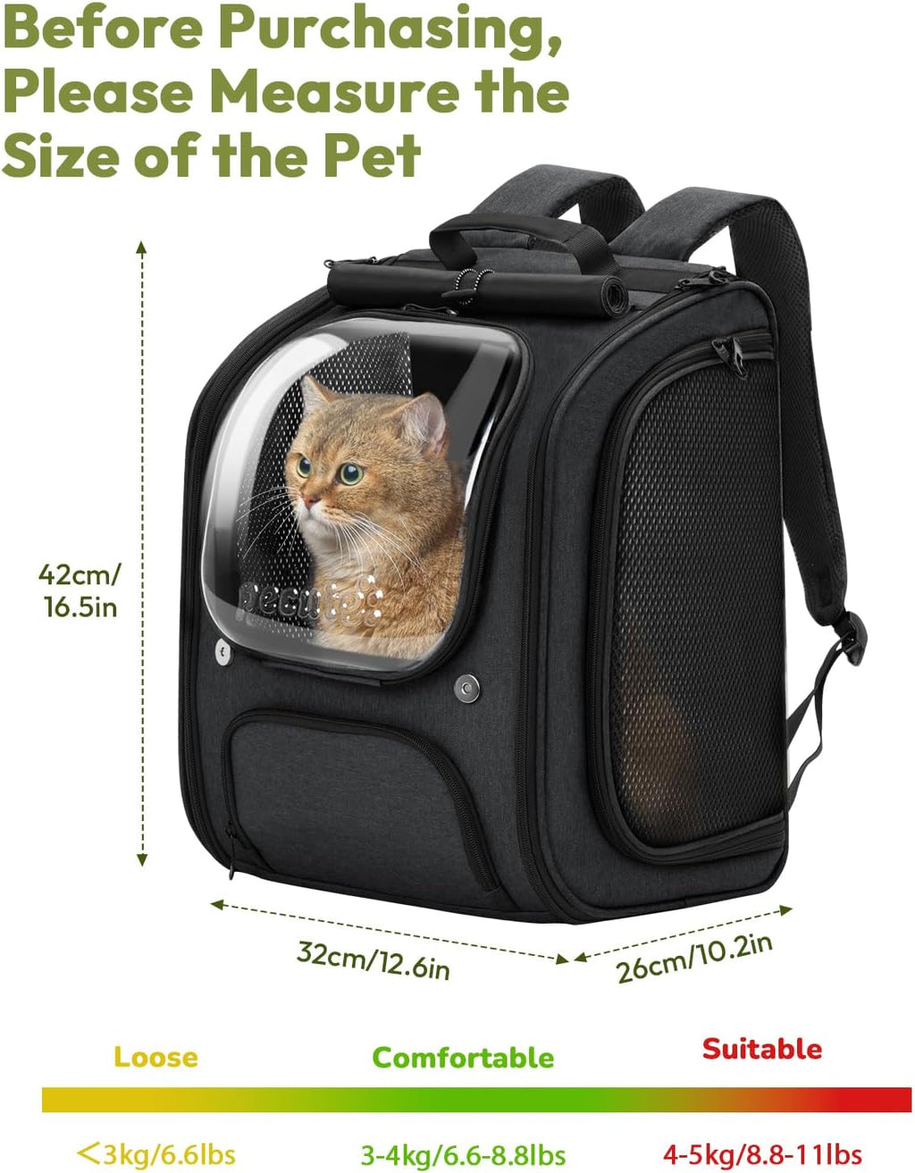 Pecute Cat Backpack Carrier,Large Space Cat Bubble Backpack,Ergonomic,Black