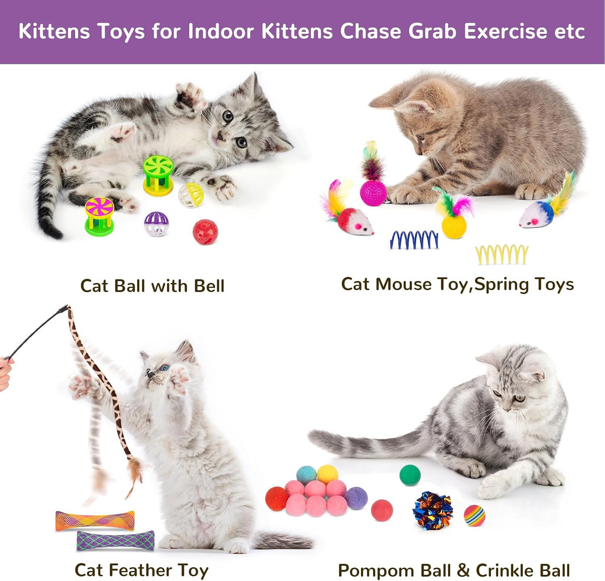 Retro Shaw 33Pcs Cat Toys for Indoor Cats, 2 Way Cat Game Tunnels