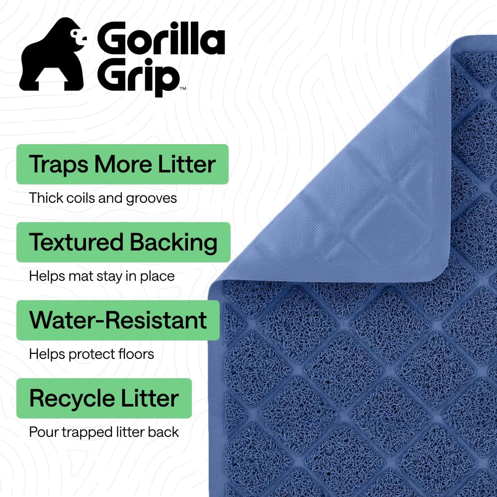 GORILLA GRIP Cat Litter Mat, Coiled Mesh Trapping Mats, 24x17 Navy