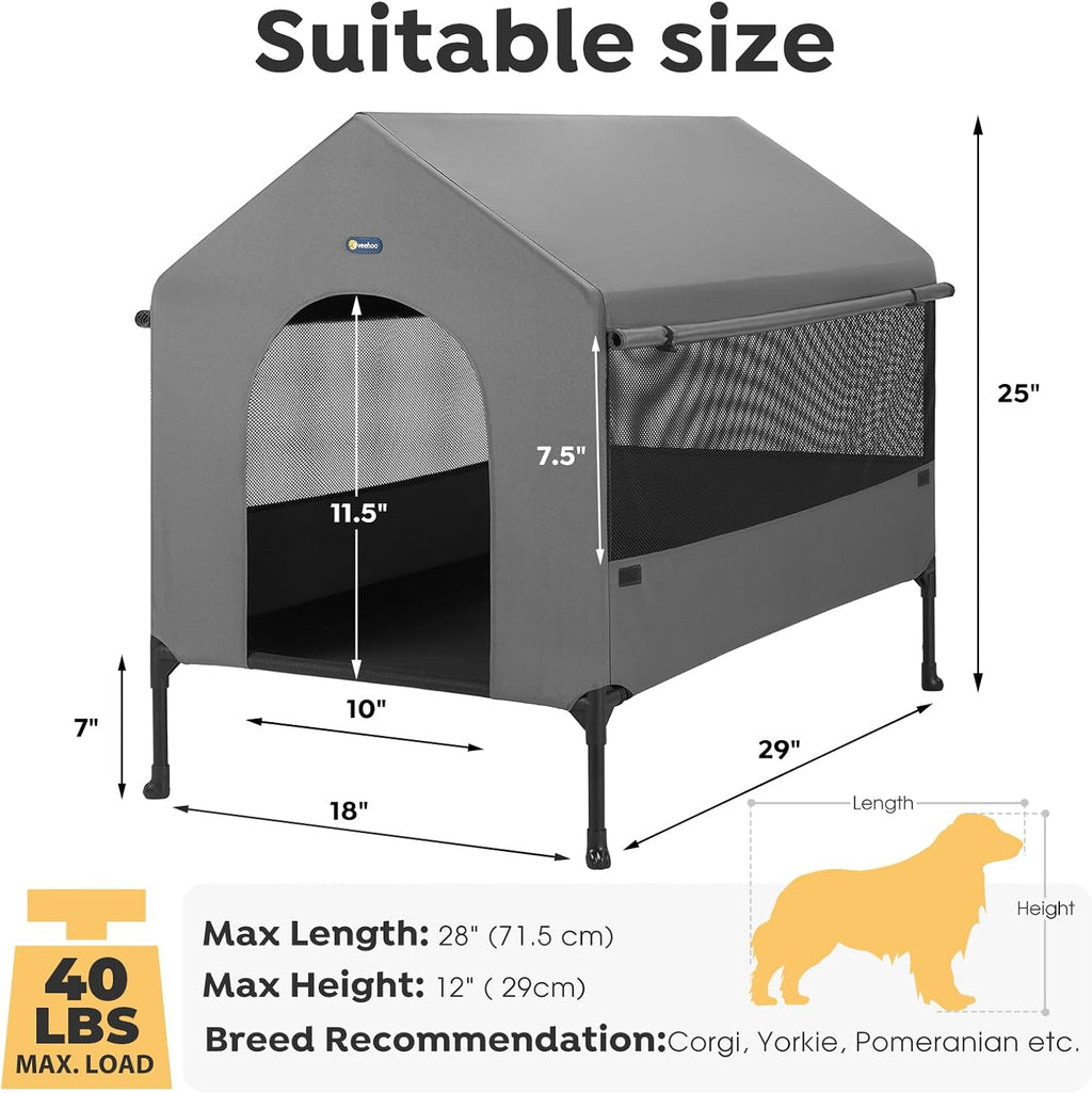 Veehoo 29" Dog House, 2-in-1 Small Dog House Outdoor Indoor Weatherproof