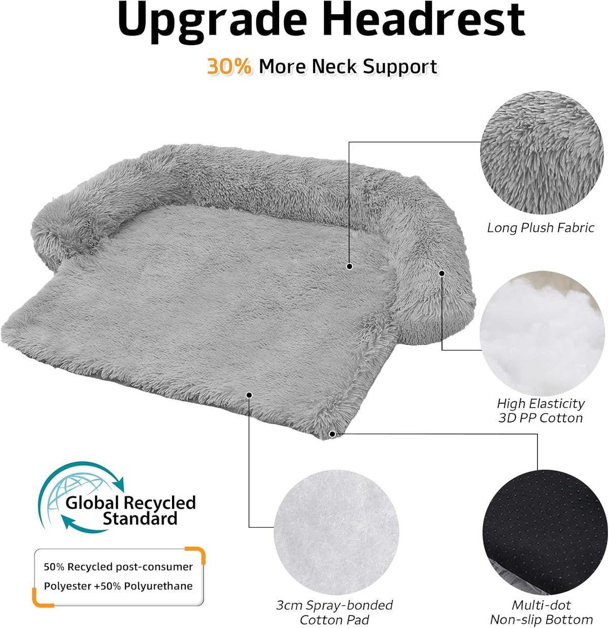 GGIB Calming Dog Bed Fluffy Plush Dog Mat for Furniture Protector with Removable Washable Cover for Large Medium Small Dogs and Cats (Large, Grey)